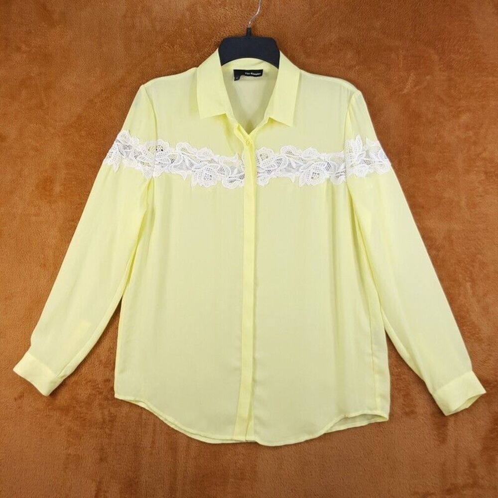 THE KOOPLES Womens Top Small Yellow Button Up Lace Crochet Semi Sheer Pastel